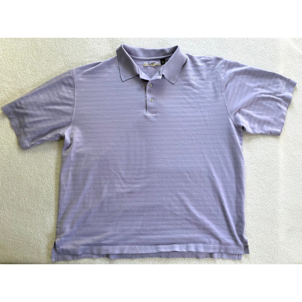 90s Ben Hogan Mens XL Polo Shirt Purple Mercerized Cotton Textured Stripe‎